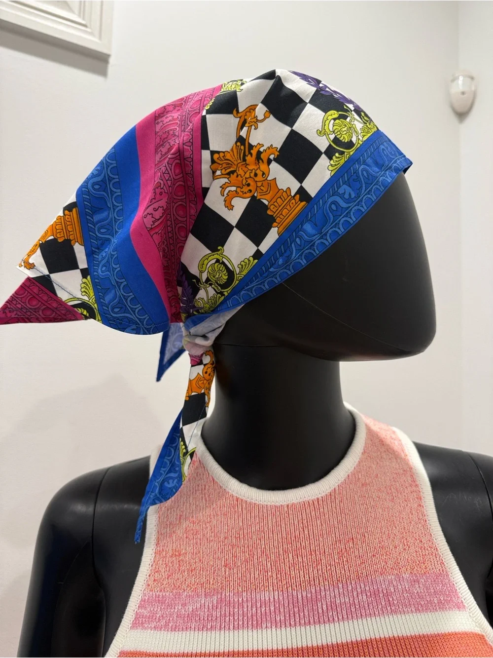 Versace Baroque Medusa Cotton Triangle Bandana Scarf Headscarf Multicolor New